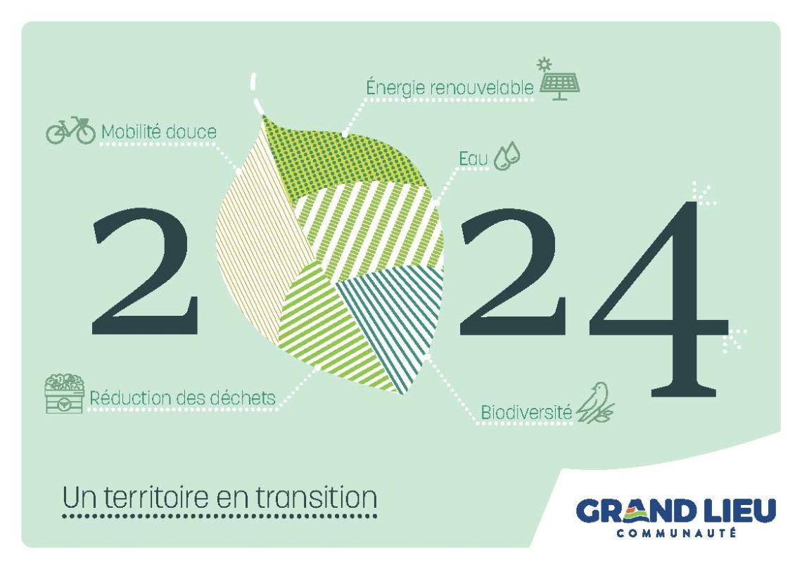 carte avec écrit 2024 et un territoire en transition sur fond vert représentant une feuille