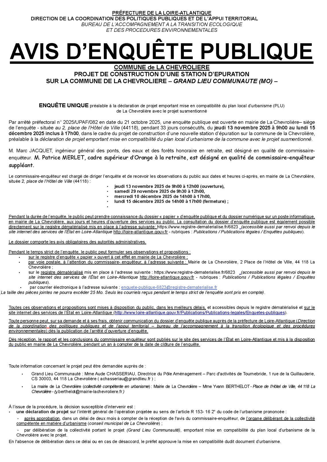 enquête publique - nouvelle step La Chevrolière