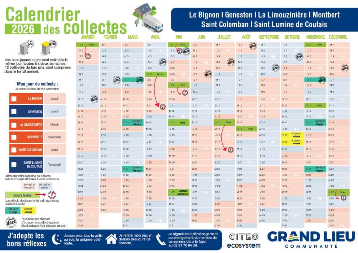 Calendrier de collecte 2026